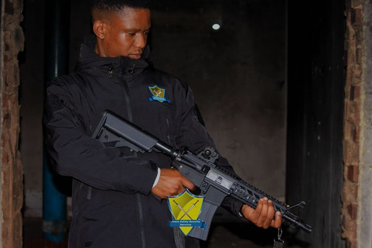 Patrol guard monitoring a train station